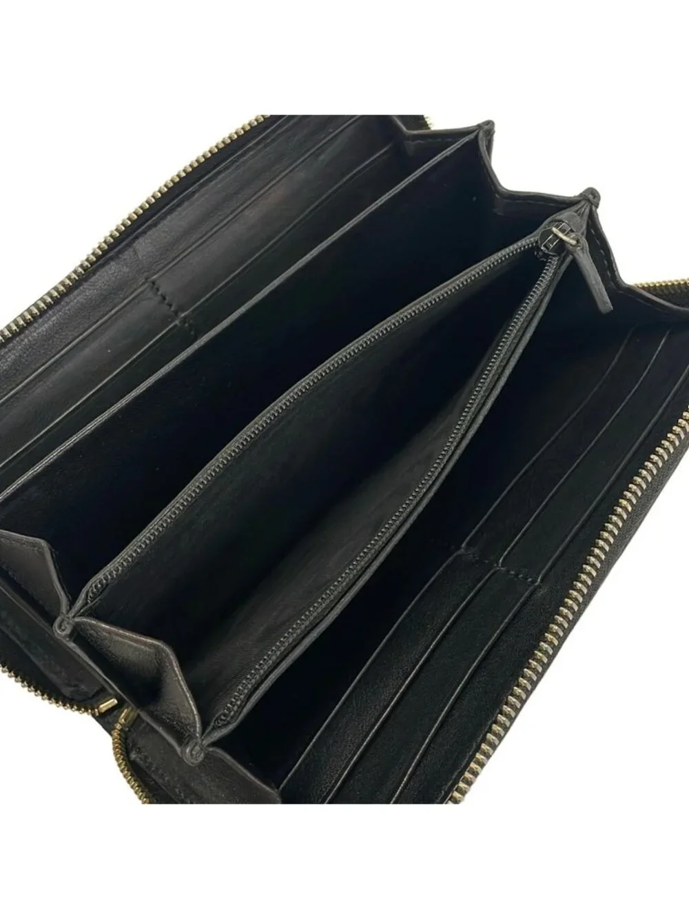 Gucci Wallet Metal Bar Guccissima Line Black Zip Around Leather